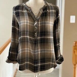 Cato Black and Tan Plaid Blouse